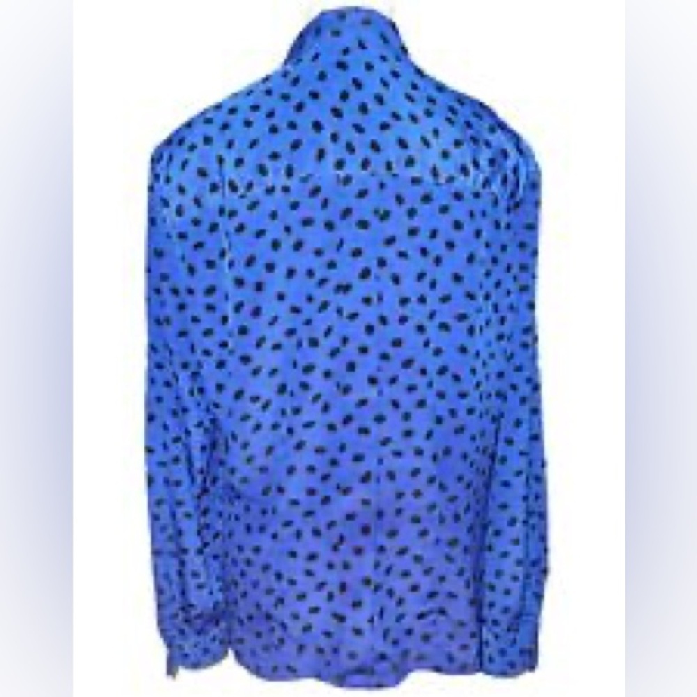 Vintage Christian Dior Chemises Blue Polka Dot Button Down Blouse 80s Size 10 - Picture 3 of 10